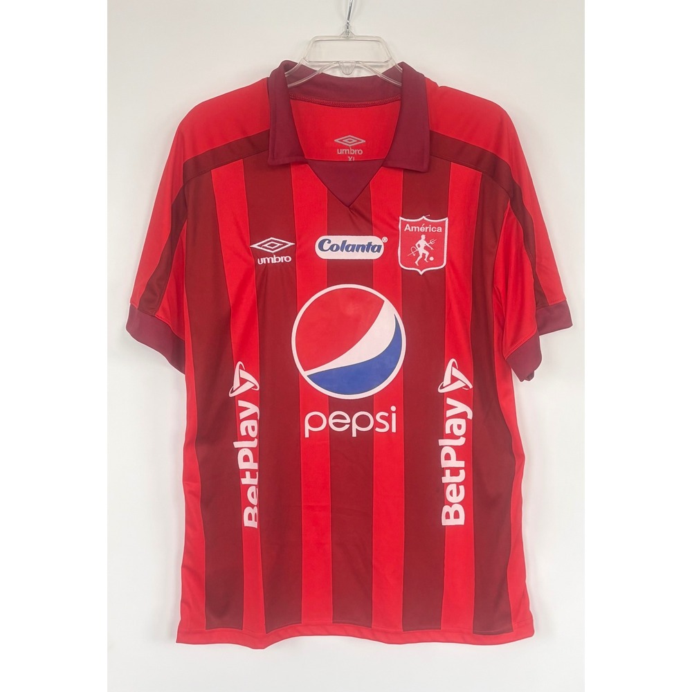 Umbro America‎ De Cali Soccer Jersey Mens XL Red Striped Pepsi Sponsor Futbol